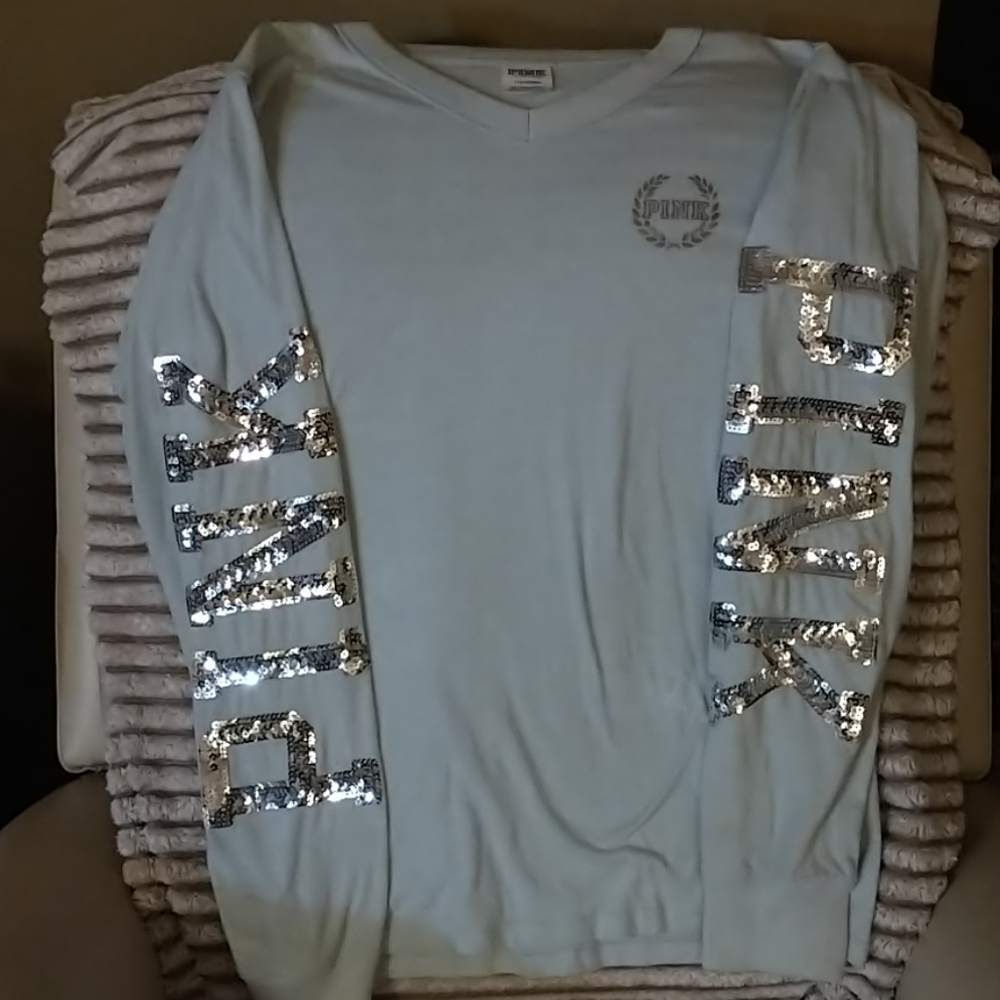 Pink victoria's Secret light blue/ silver shirt L